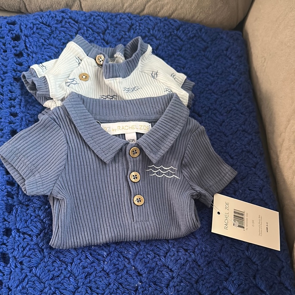 Rachel Zoe Blue and White Button Down Shirt Set